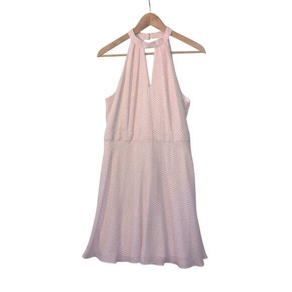 Express Pastel Pink Polka Dot Choker Tea Length Fit & Flare Keyhole Cutout Sz 12 - Picture 2 of 16
